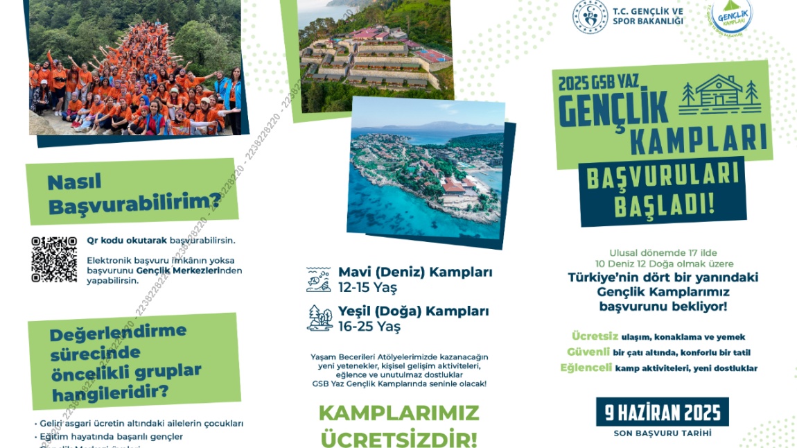 2025 GSB YAZ GENÇLİK KAMPLARI BAŞVURULARI BAŞLADI.